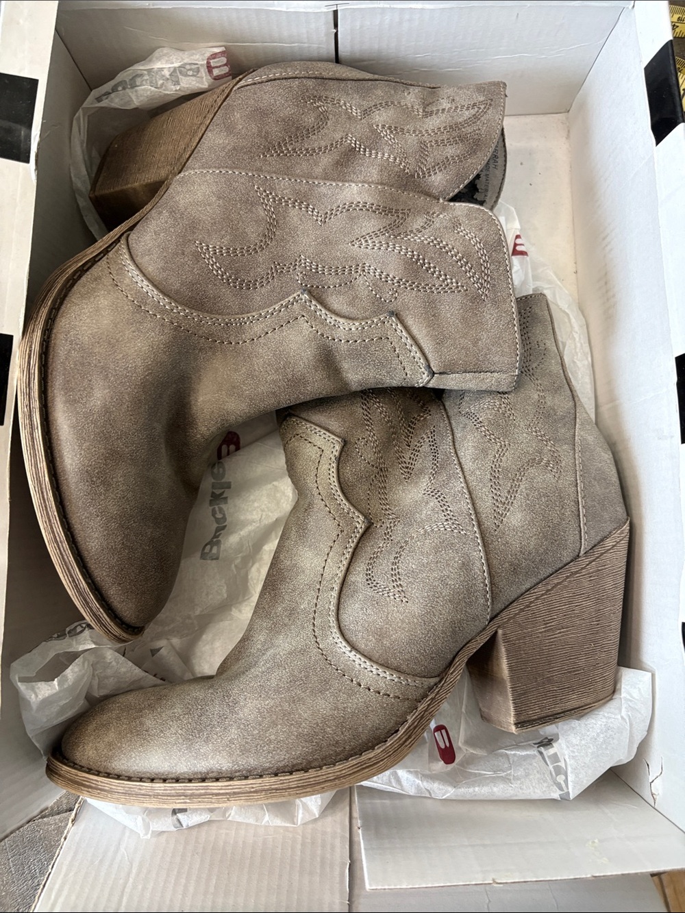 Farah Taupe Suede Western-Style Ankle Booties